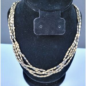 Vintage 70s Brass & Bone Multi Strand Necklace